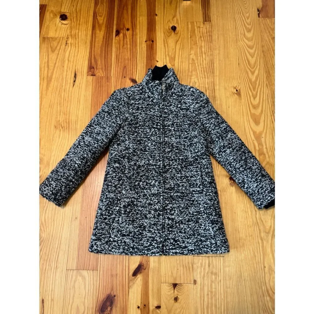J. Crew Coat Italian Wool Lodge Zip Up in Boucle Speckled Black White Women’s 4